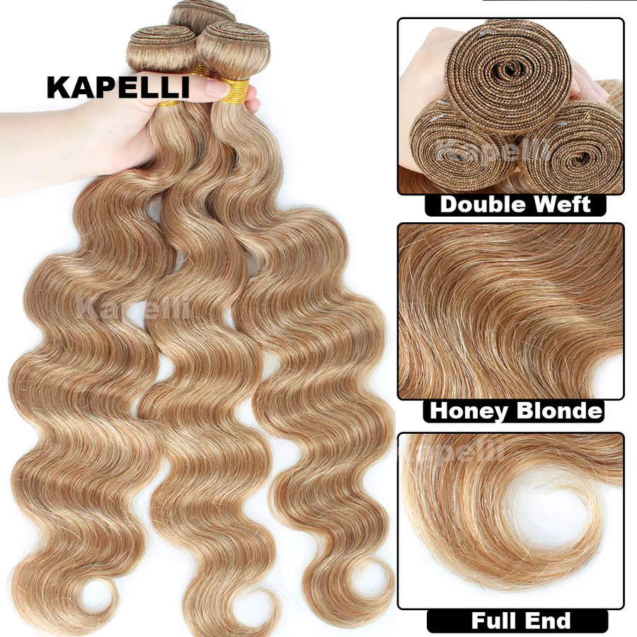 Kapelli Body Wave Echthaar-Bündel, 4x4 Honigblonde, 100% Brasilianische Remy Echthaar-Extensions - Bild 2