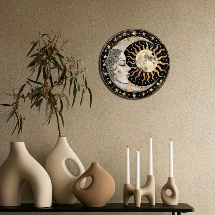 Potdemiel Wanddekoration Sonne und Mondkranz aus Metall, runde Aluminium-Metalldekoration in Multicolour, Durchmesser: 20 cm - Bild 2