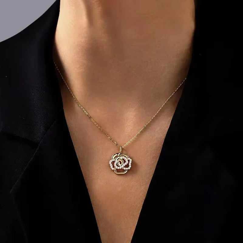 Huitan Halskette, Blumen-Anhänger, Gold, Zirkonia, Damen - Bild 3