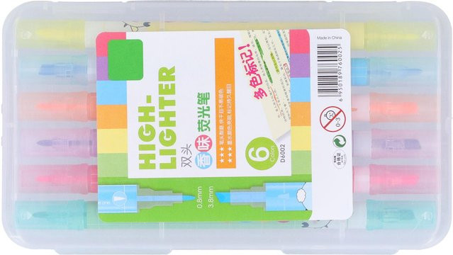 GoolRC Textmarker Set mit Keilspitze in Bonbonfarben, 6 Stück, wasserbasiert, Mehrfarbig mit beige Box - Bild 1