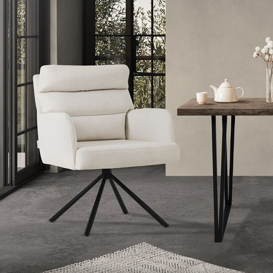 ML-Design Esszimmerstuhl Beige drehbar mit Armlehnen aus Samt und Stahl - Bild 1