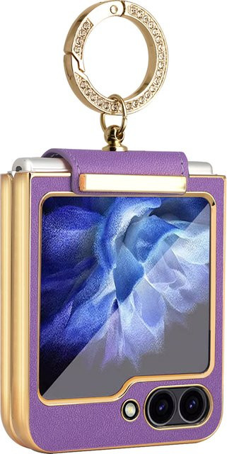 Samsung Galaxy Z Flip Hülle aus PU-Leder mit Fingerring und Front-Displayschutzfolie in Lila und Pink für Galaxy Z Flip 7, Z Flip 6, Z Flip 5, Z Flip 4 und Z Flip 3 mit Plating-Design - Bild 1