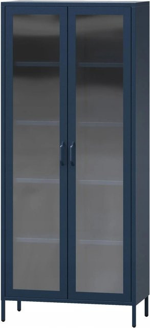 JAN NOWAK Wohnzimmer Vitrine ANGELO Modern Dunkelblau mit Glastüren und Metall, H x B x T: 185 x 80 x 45 cm - Bild 1