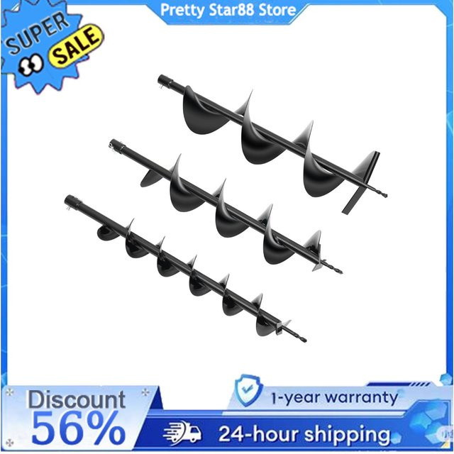 3er Set CNCEST Spiralbohrer für Gartenzaun und Pfostenlöcher, Schwarz, Breite: 10,16 cm, 15,24 cm und 20,32 cm - Bild 1