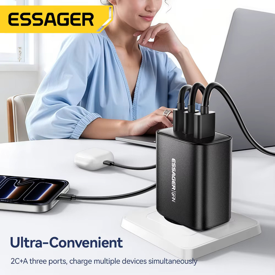 Essager 65 W GaN Ladegerät mit USB-C Quick Charge 4.0 und PD Schnellladefunktion in Schwarz - Bild 5