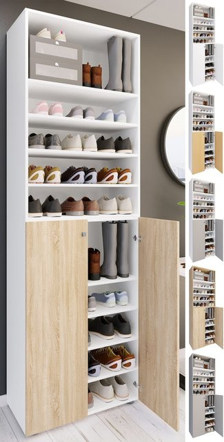 VCM Lona Schuhschrank aus Holz und Metall mit zwei Drehtüren und Fachböden, B/T/H: 70 x 40 x 220 cm - Bild 1