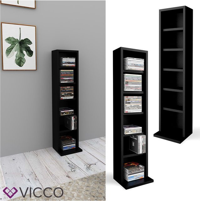 VICCO Wandregal als CD- und DVD-Ständer sowie Bücherregal in Schwarz mit verstellbaren Regalböden und Rückwand - Bild 1