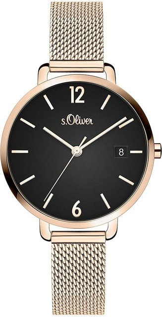 s.Oliver Damenuhr, Quarz, Edelstahl, Roségold, Schwarz, 34 mm - Bild 1