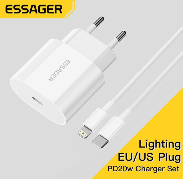 Essager 20 W Schnellladegerät Set mit USB-C und Lightning für iPhone und iPad, Weiß - Bild 1