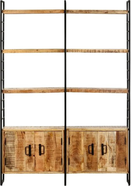 vidaXL Bücherregal im Industrial Design aus Mangoholz und Metall, Braun, B/T/H: 124 x 30 x 180 cm - Bild 1