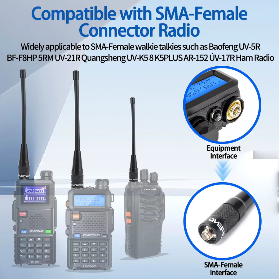 Baofeng BF-701 PRO Dual Band Antenne mit SMA-Buchse für VHF/UHF, Schwarz, kompatibel mit Baofeng UV-5R, BF-888S, UV-21 PRO, UV-5RH sowie Quansheng UV-K6 und UV-K5 - Bild 3