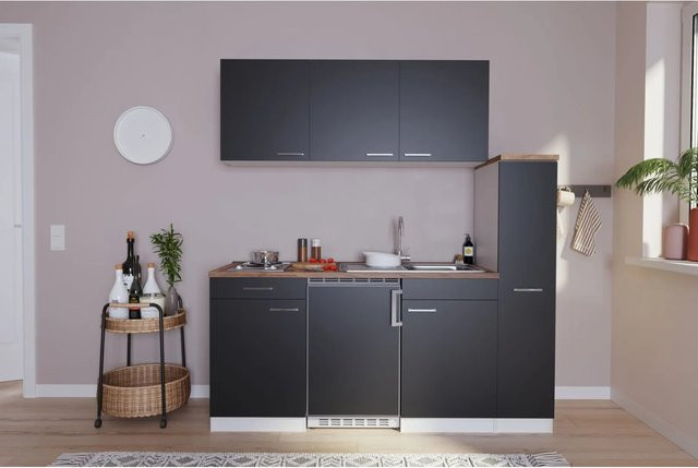 Respekta Singleküche Luis Modern in Schwarz, B/T/H: 180 x 60 x 199 cm - Bild 1