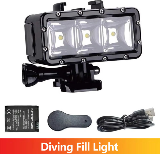 EXSKOF Wasserdichtes Unterwasser-LED-Fülllicht in Schwarz für GoPro Hero, Insta360, SJCAM, AKASO und DJI Osmo Action Kameras - Bild 1