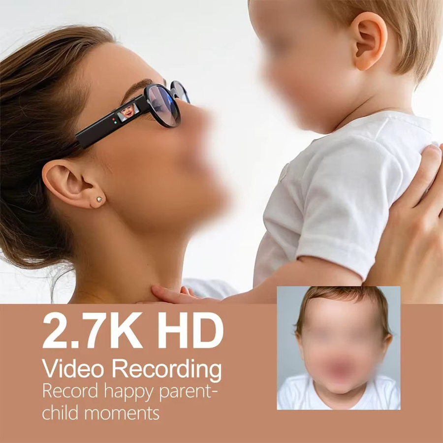 BAJEAL 2K Tragbare Videokamera mit Anti-Shake, 110° Weitwinkelobjektiv und WLAN, Intelligente Headset-Brille für Video- und Tonaufnahme, Schwarz - Bild 2
