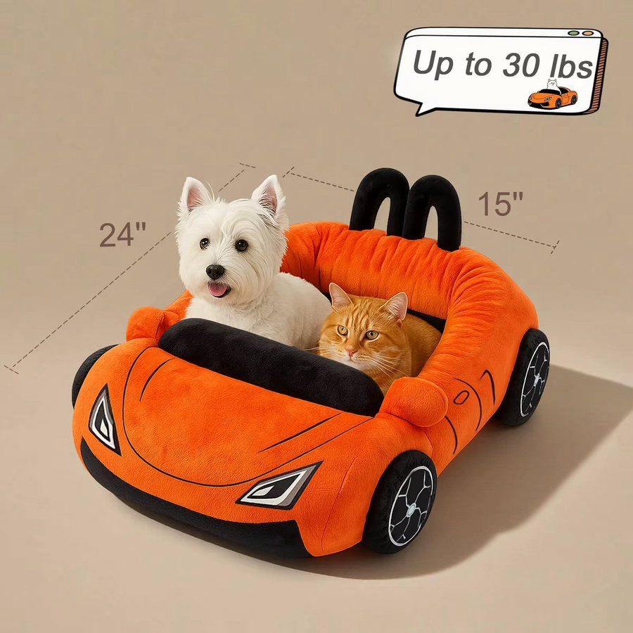 Supercar Katzenbett Sofa in Orange mit Kissen und abnehmbarem Bezug aus Textil und Samt - Bild 2
