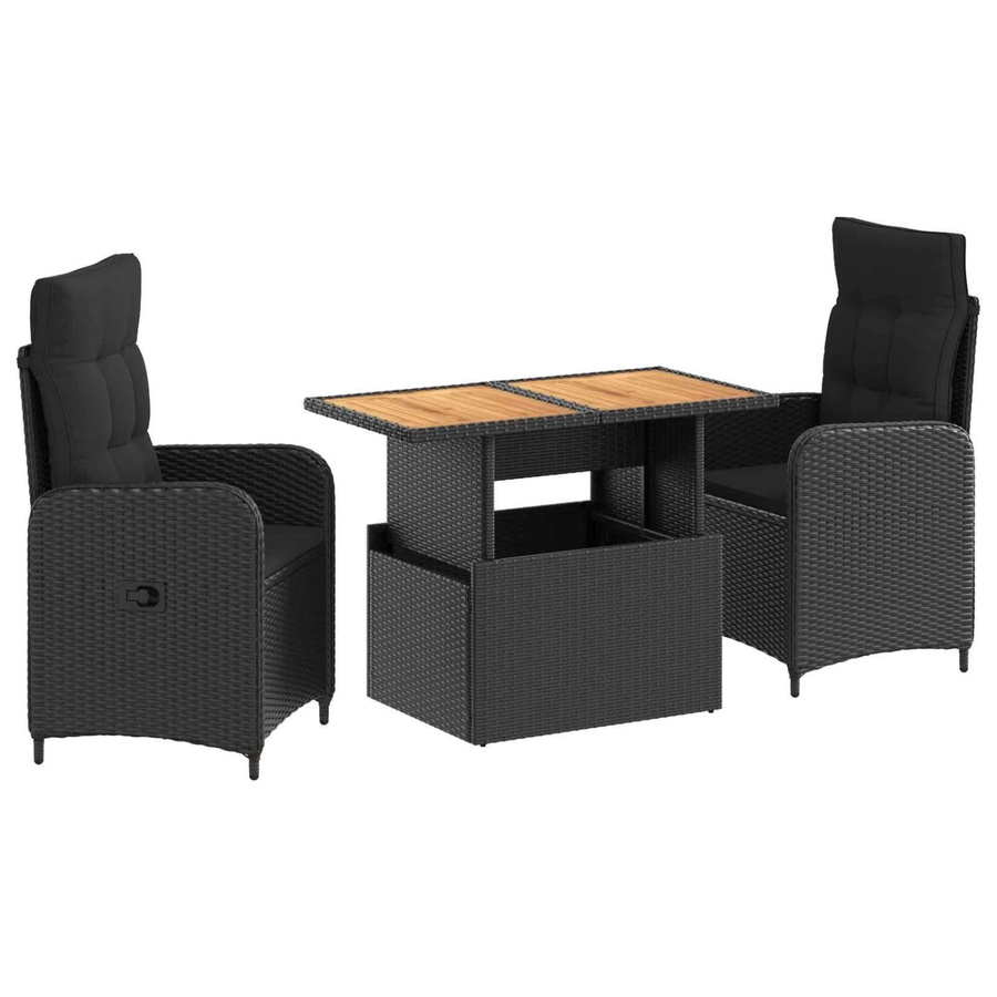 vidaXL Outdoortisch-Set aus Polyrattan und Akazienholz in Schwarz, 3-teilig - Bild 2