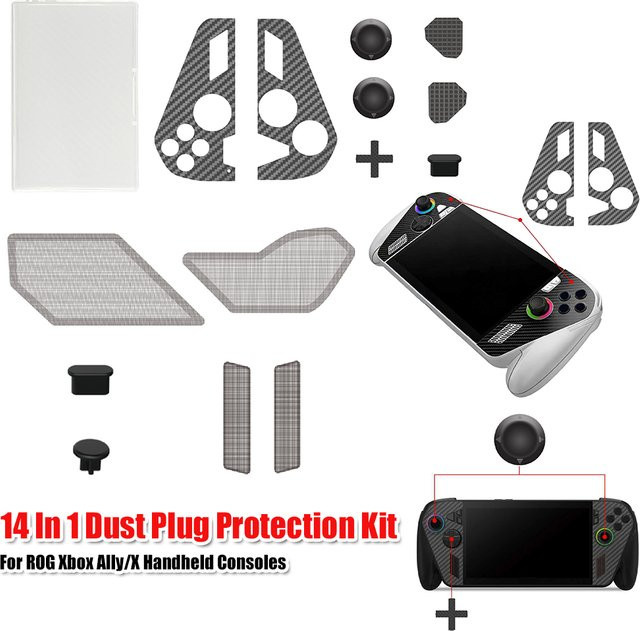 LAIMANEI 14-in-1 Vollschutz-Set für ROG Ally/X in Schwarz mit Panel-Aufkleber und Silikon-Joystick-Kappen - Bild 1
