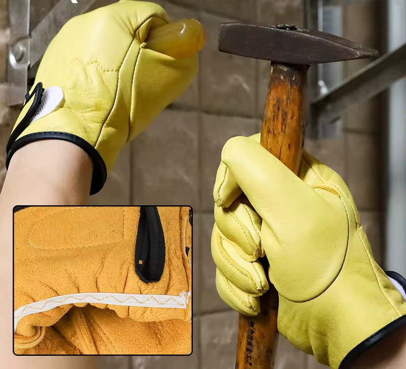 Verschleißfeste Arbeitshandschuhe aus Schafsleder in Weiß und Gelb für Schweißer, Gartenarbeit und Sicherheitsschutz - Bild 4