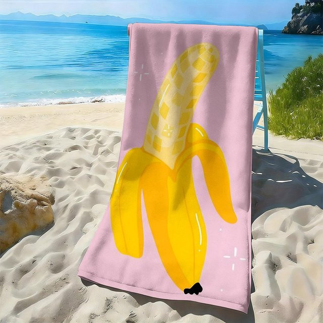 Bananengelbes kariertes Strandtuch aus Polyester-Mikrofaser von Shanika Chen, Breite: 40 cm, Höhe: 60 cm - Bild 1