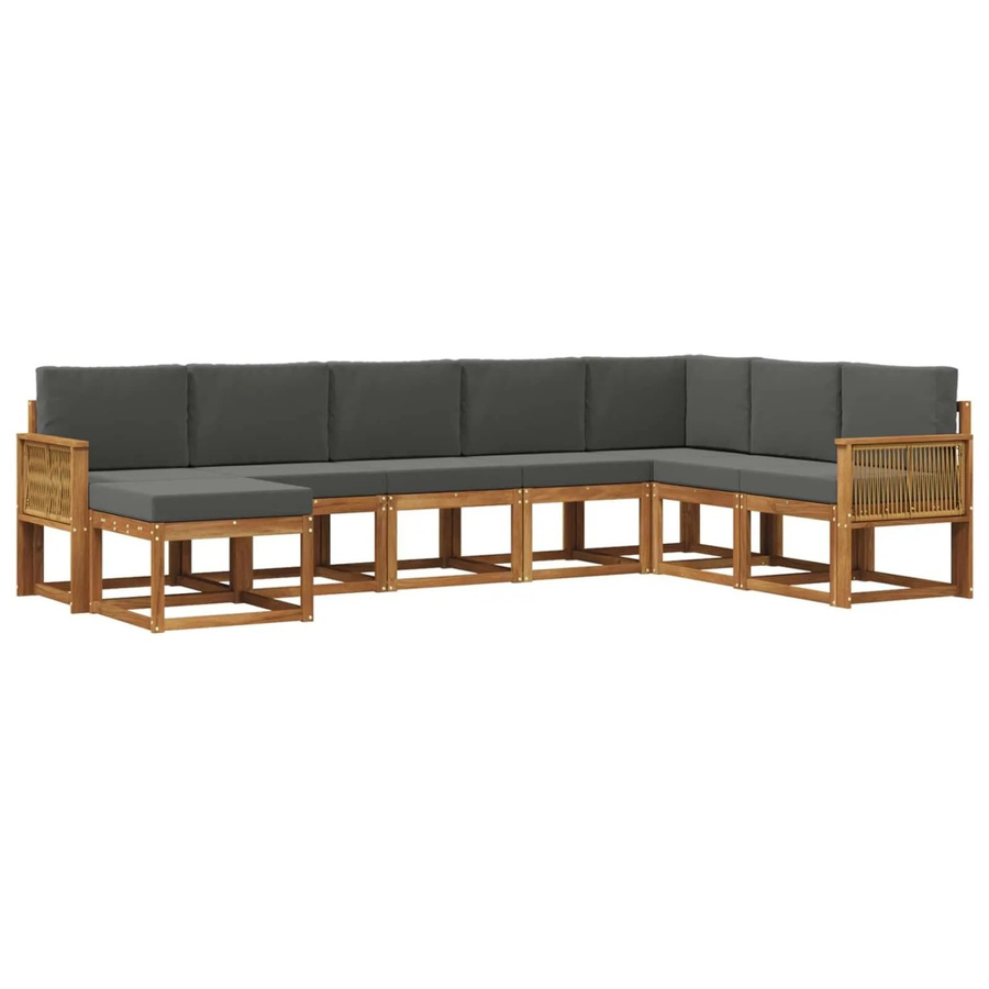 vidaXL Outdoor-Sofagarnitur L-Form aus Akazienholz mit 8 Kissen in Natur und Anthrazit - Bild 2