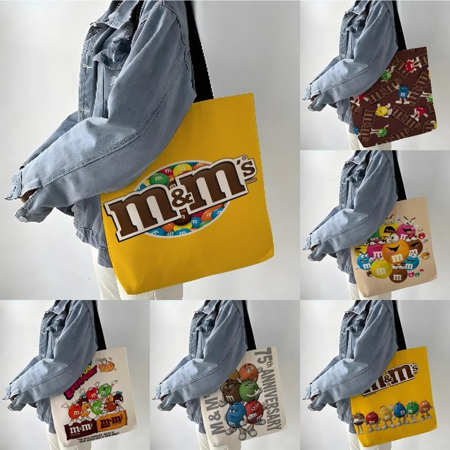 M Candy Cartoon Chocolate M Leinen-Shopper wiederverwendbare Einkaufstasche in Schwarz und Multicolour - Bild 1