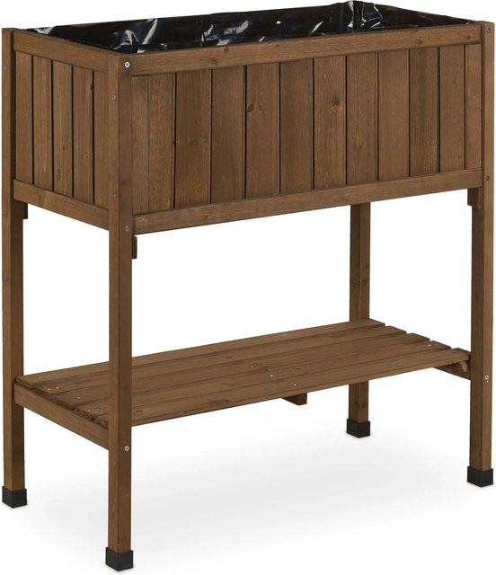 Relaxdays Stelzenhochbeet aus Tannenholz mit PVC Folie in Braun, B/T/H: 80 x 74 x 38 cm - Bild 1