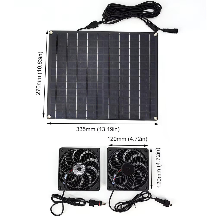 EESBAO Geräuscharmer Solar-Doppelauslassventilator mit Solarpanel für Hundehütte, Hühnerstall und Gewächshaus, Schwarz - Bild 5