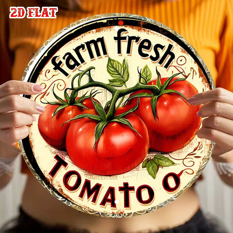 CIFBUY Vintage Metallschild Farm Fresh Tomato Rund mit floralem Design in Mehrfarbig - Bild 4