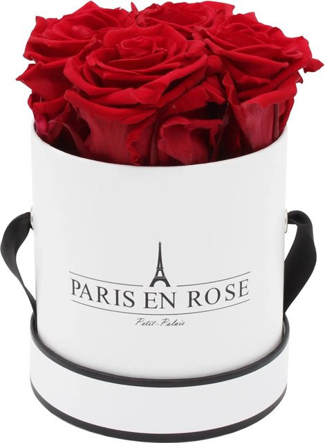 PARIS EN ROSE Rosenbox Weiß-Schwarz mit 4 Bordeaux Rosen, Durchmesser: 10 cm - Bild 1