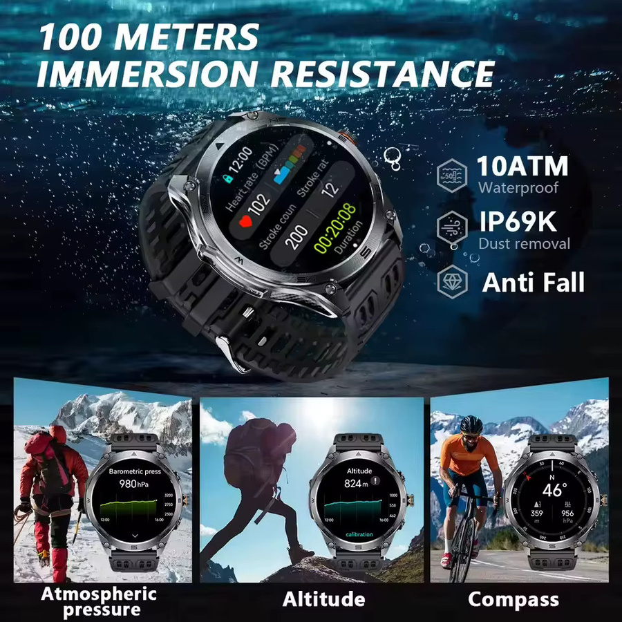 GUHUAVMI Smartwatch, Schwarz, GPS, 10 ATM, Rund - Bild 3
