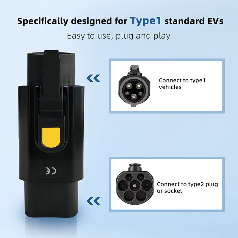 EVqiaoyi Typ2 zu Typ1 EV-Ladeadapter 32A 7KW mit Ausschaltknopf in Schwarz für J1772 Elektrofahrzeuge - Bild 6