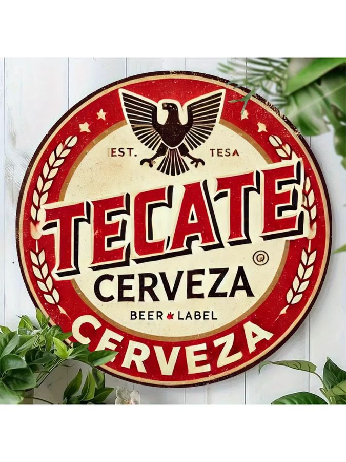 Potdemiel Aluminiumschild TECATE Bier-Logo mit Adlermuster in Rot und Weiß, Breite: 19,81 cm, Höhe: 19,81 cm - Bild 5