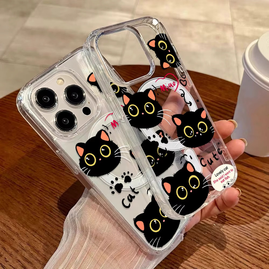 Magnetische Silikon Handyhülle mit Katzen-Design für Samsung Galaxy Modelle (A56 5G, A55, A54, A15, S25 Ultra, S24 FE, S23, S22), Farbe: Transparent - Bild 2