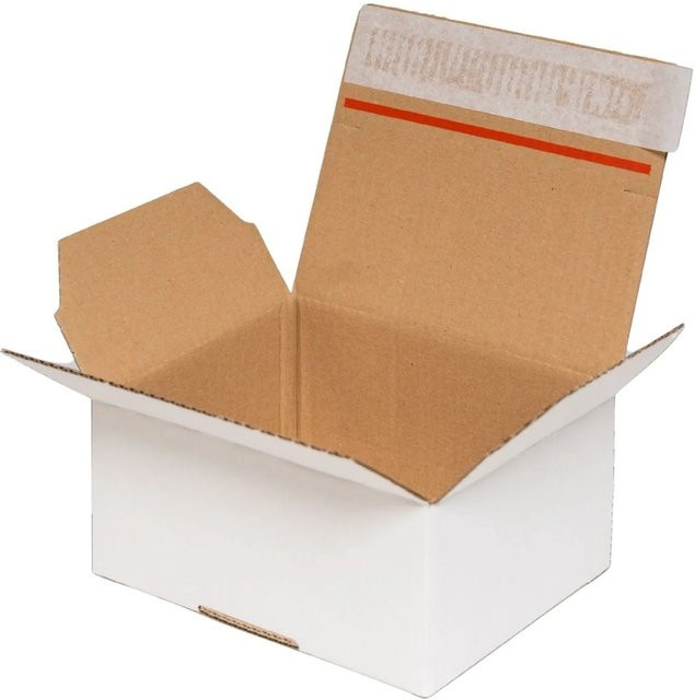 PROREGAL Automatikbodenkarton A5 aus Wellpappe mit Selbstklebeverschluss und Aufreißfaden, Weiß, 100 Stück, L x B x H: 21,3 x 15,3 x 10,9 cm - Bild 1