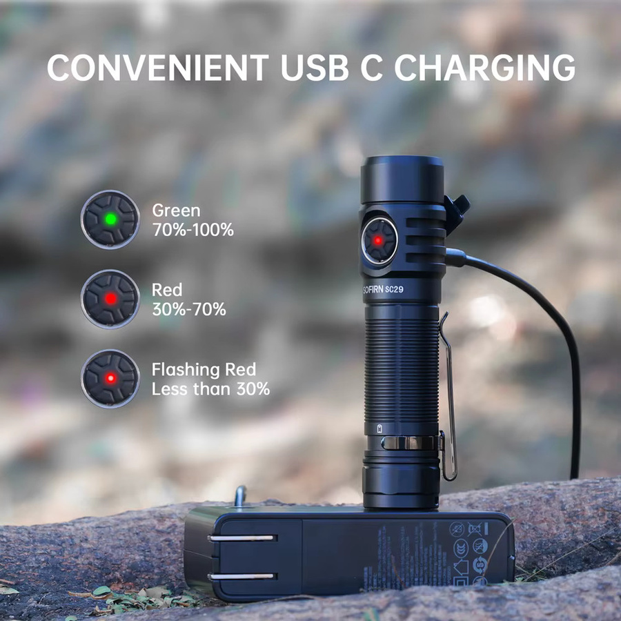 Sofirn SC29 LED Taschenlampe mit 3000 Lumen, wiederaufladbare EDC Laterne in Schwarz, IP68 wasserdicht - Bild 5