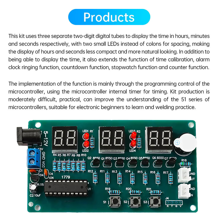 Aideepen DIY-Elektronik-Kit mit 6-stelligem roten Digitaldisplay und 51 Mikrocontroller für DC 5–12 V - Bild 2