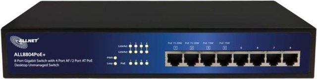 ALLNET ALL8804POE+ Gigabit Ethernet L2 Switch in Schwarz und Blau - Bild 1