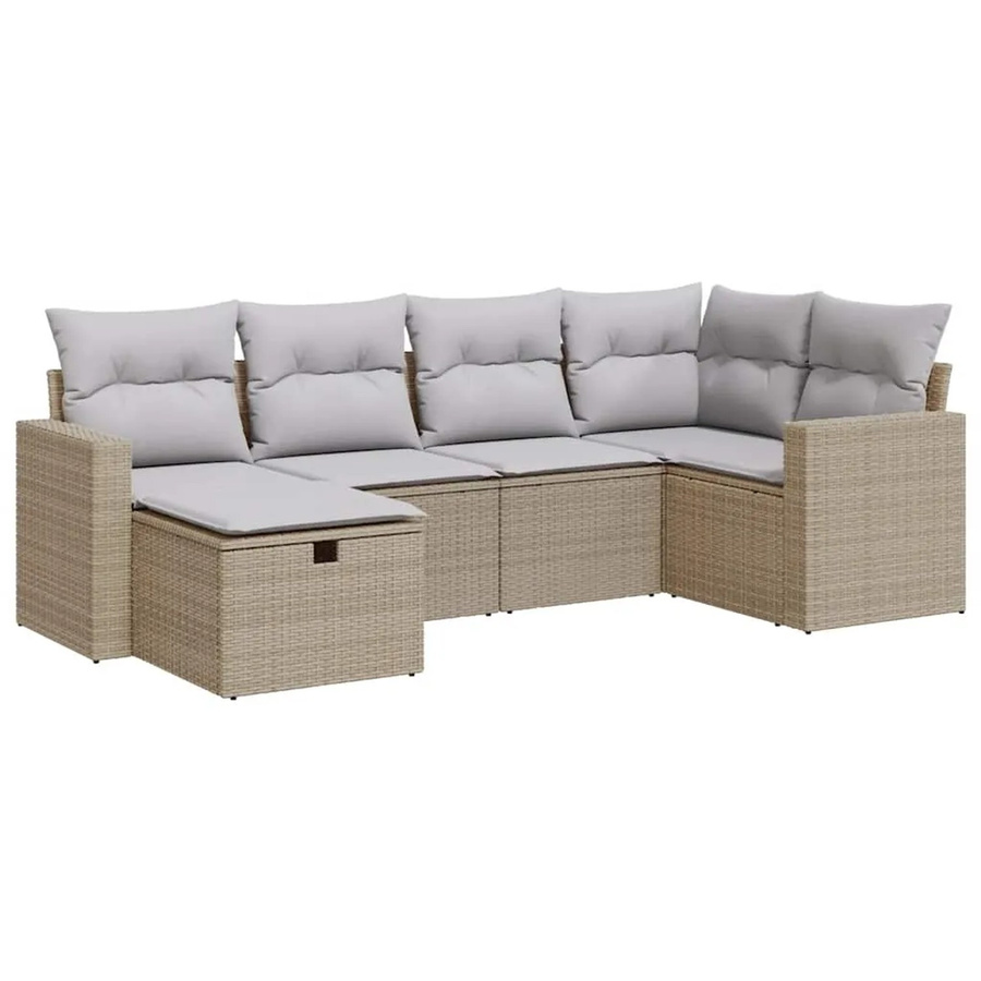 vidaXL 6-tlg. Garten-Sofagarnitur in L-Form mit Kissen und Ottoman, Beige, Poly-Rattan mit Metallgestell - Bild 2