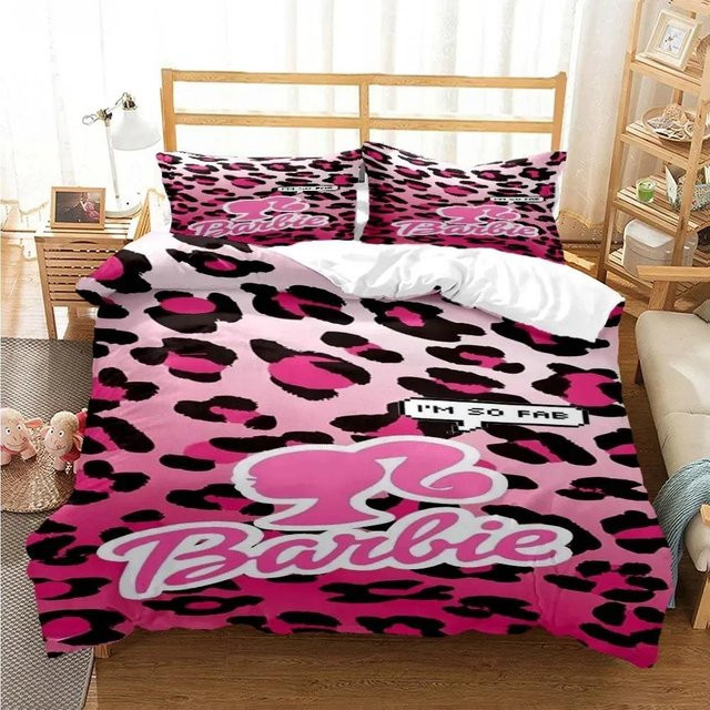 Barbie Bettwäsche-Set mit Cartoon Anime Motiv in Pink, 3-teiliges Set aus Steppdeckenbezug und Kissenbezug aus Mikrofaser, B/H: 210 x 210 cm - Bild 1