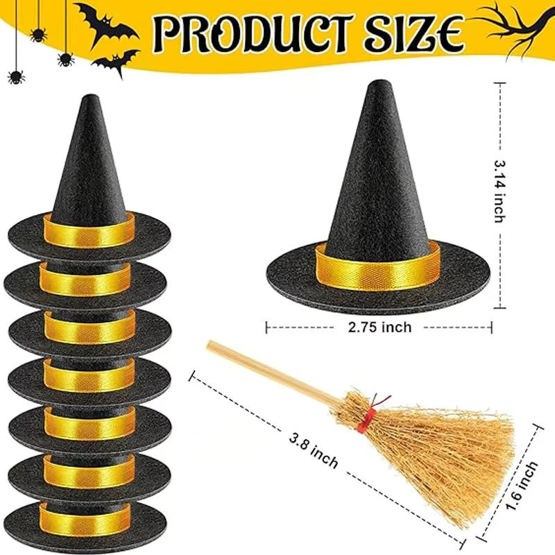 10 Stück Mini Hexenhüte aus Filz in Schwarz für Halloween Bastelarbeiten und Partydekoration - Bild 2