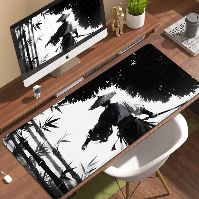 Riccu Mauspad Samurai Warrior Ink Wash Style in Schwarz - Bild 1