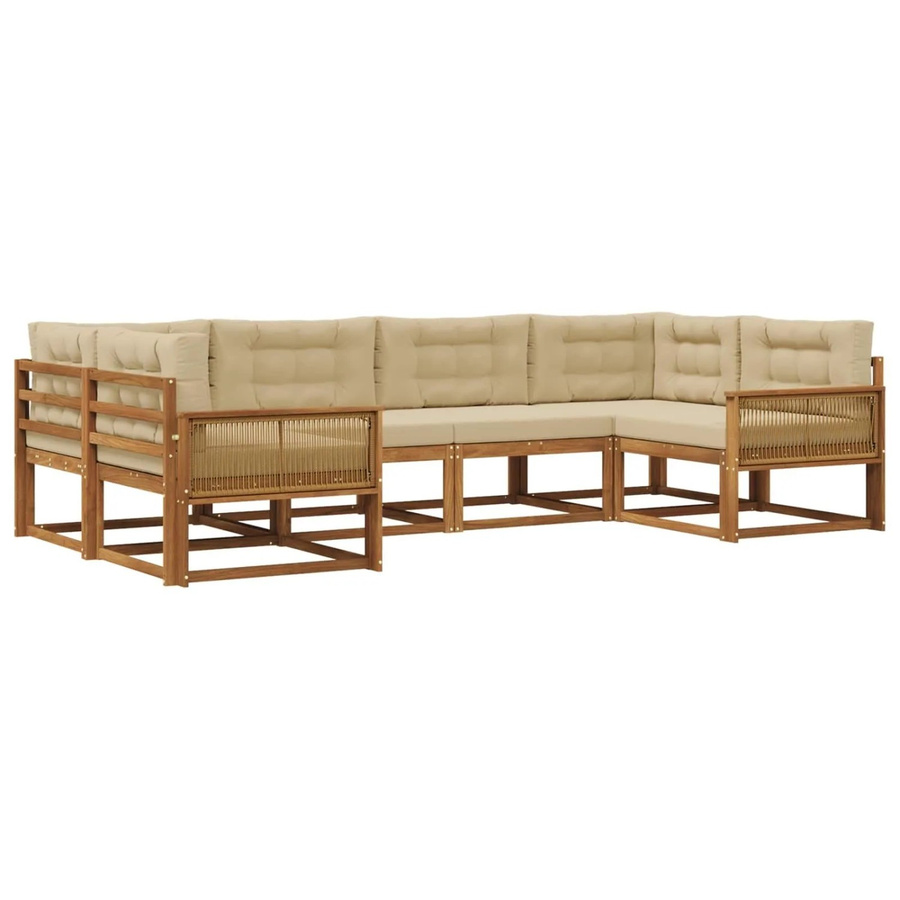 vidaXL Outdoor-Sofagarnitur in L-Form aus massivem Akazienholz mit Kissen, Natur-Beige - Bild 2