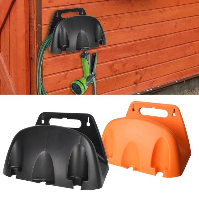 Robuster Wand-Gartenschlauchhalter aus Metall in Orange oder Schwarz zur Schlauchaufbewahrung - Bild 1