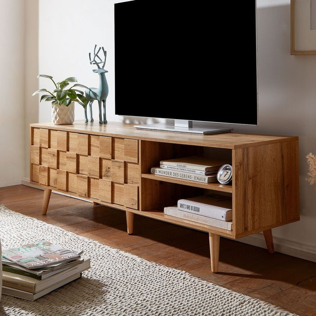 Finebuy TV-Board Lowboard in Braun mit Kachelmuster und 2 Türen, Breite: 160 cm - Bild 1