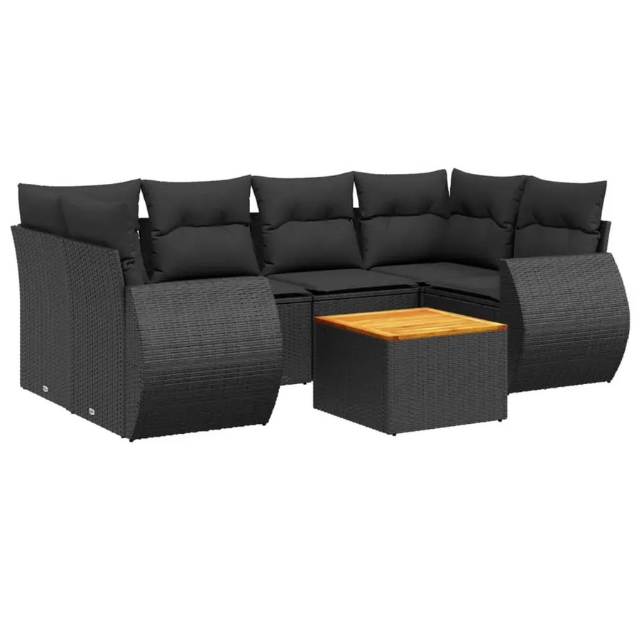 vidaXL 7-teilige Garten-Sofagarnitur in L-Form aus schwarzem Poly-Rattan mit Kissen und pulverbeschichtetem Stahlgestell - Bild 2