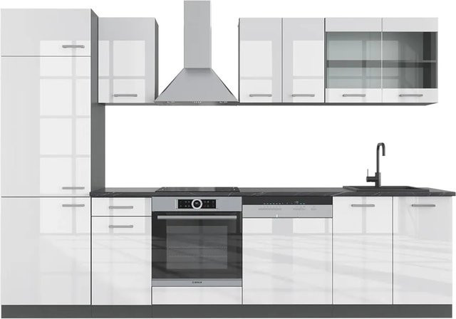 Vicco R-Line Küchenzeile Weiß Hochglanz und Anthrazit, Breite: 300 cm, Höhe: 207 cm, Tiefe: 60 cm - Bild 1