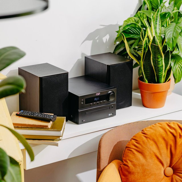 Adler AD 1917 Mini HI-FI Turm in Schwarz mit 50 W Leistung, Bluetooth, CD, USB und UKW-Radio inklusive Fernbedienung und EQ - Bild 1