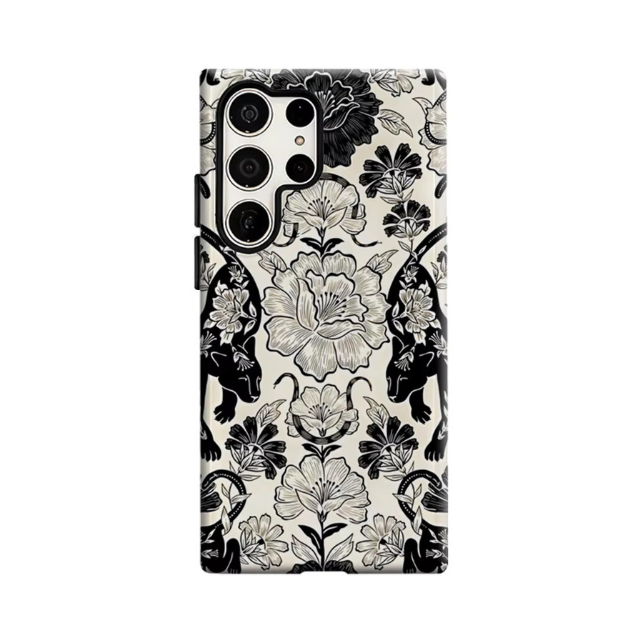 Glänzende Handyhülle mit schwarz-weißem floralem Tier-Design für Samsung Galaxy S25 Ultra, S24 und S23 Ultra Plus mit doppellagiger Rückseite - Bild 7