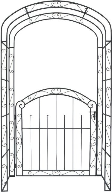 DELUKE Gartentor DELHI Fußgängertor mit Rosenbogen aus Stahl in Braun-Schwarz, H x B x T: 215 x 115 x 43 cm - Bild 1
