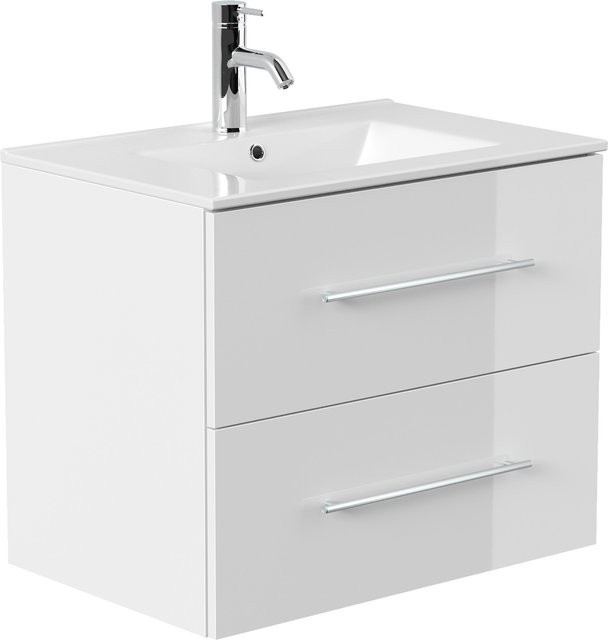 Posseik Badmöbel Homeline Waschbeckenunterschrank in Weiß Hochglanz mit Keramikwaschbecken B: 71,0 cm, T: 46,5 cm, H: 53,8 cm - Bild 1